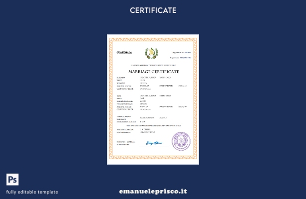 certificato di matrimonio in Guatemala in stile verificato modello Word e PDF